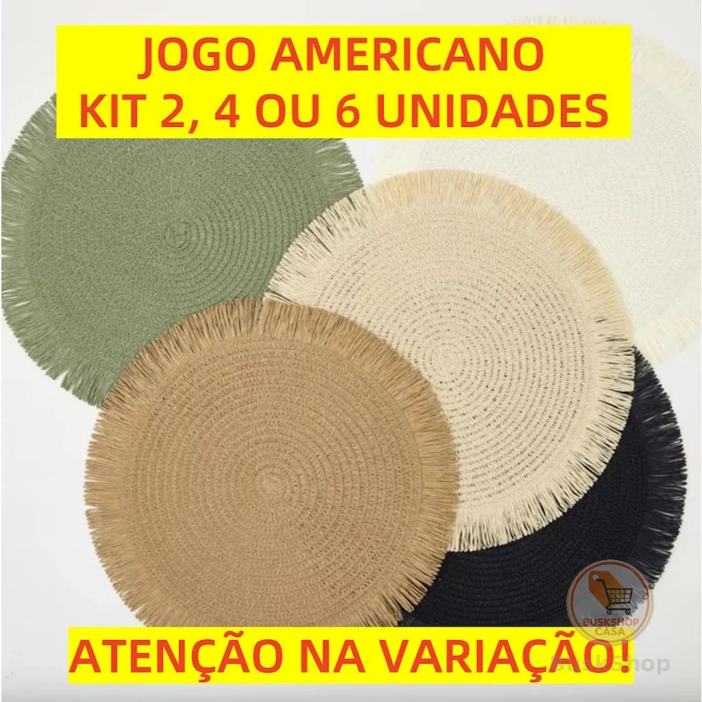 JOGO AMERICANO REDONDO 38CM TRANÇADO BORDA DESFIADO MESA JANTAR KIT 2, 4 OU 6 PEÇAS ELEGANTE