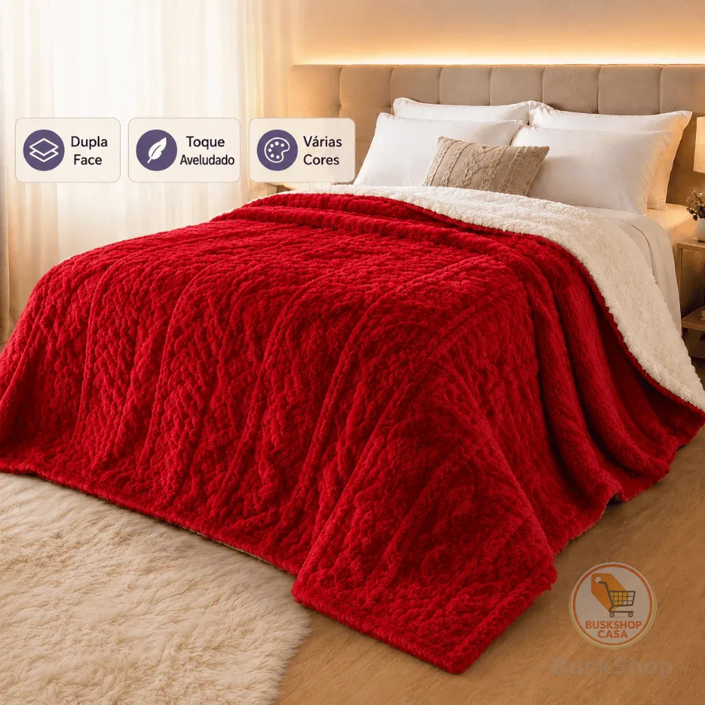 Cobertor Casal Dupla Face Sherpa Luxuosas 2,20 X 1,80  Mt Aveludada