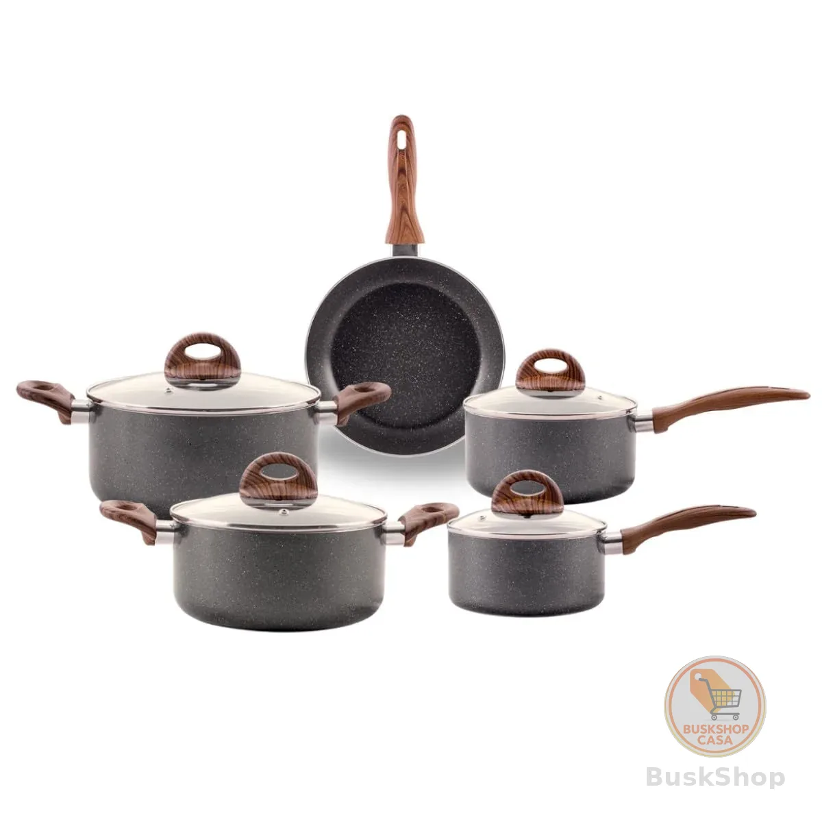 Brinox - Jogo de Panelas Antiaderente Ceramic Life 5 Peças com Fundo de Indução Smart Plus - Granito