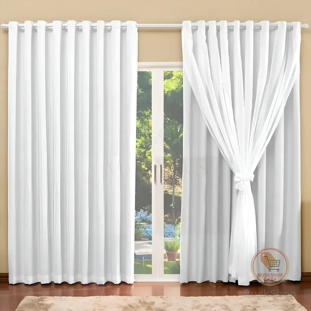 Cortina Blackout Com Voil Para Quarto E Sala Tamanho 4,00 X 2,70 Na Cor Branco Gelo