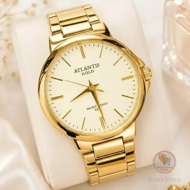 Relógio Atlantis Gold A Prova D'água Fem Brinde Surpresa