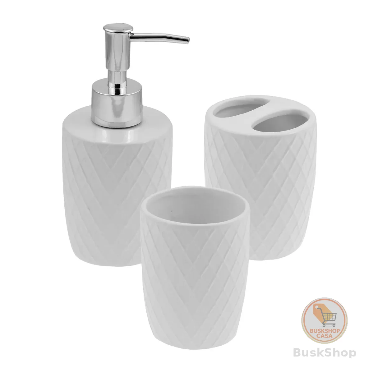 Wolff - Conjunto 3 Peças para Banheiro Branco - Porta Sabonete, Porta Algodão e Porta Escova