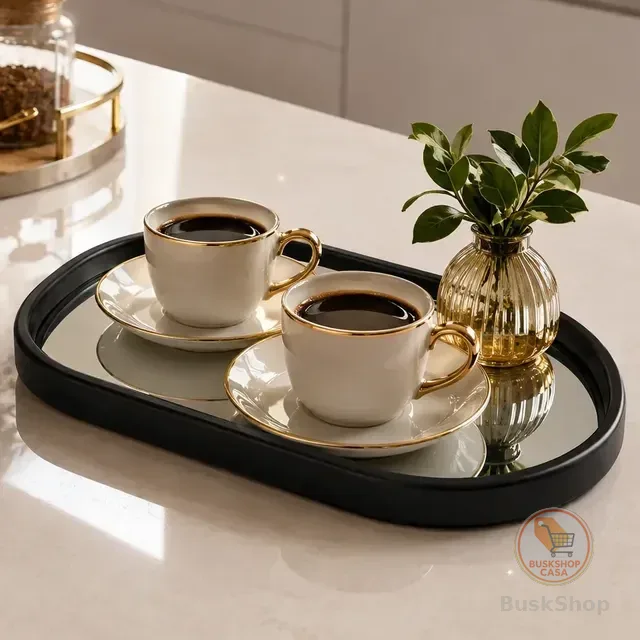 Bandeja Decorativa Espelhada Luxo Orgânica Café Manhã Bambu
