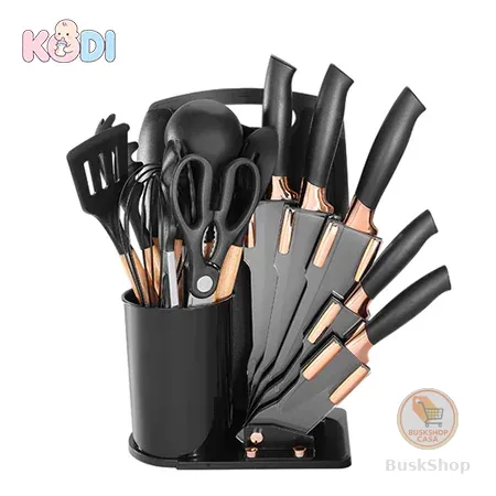 Kit 19 Cozinha Completo Silicone | Inclui Espátulas, Colheres, Tesouras, Facas e Pegadores -R9