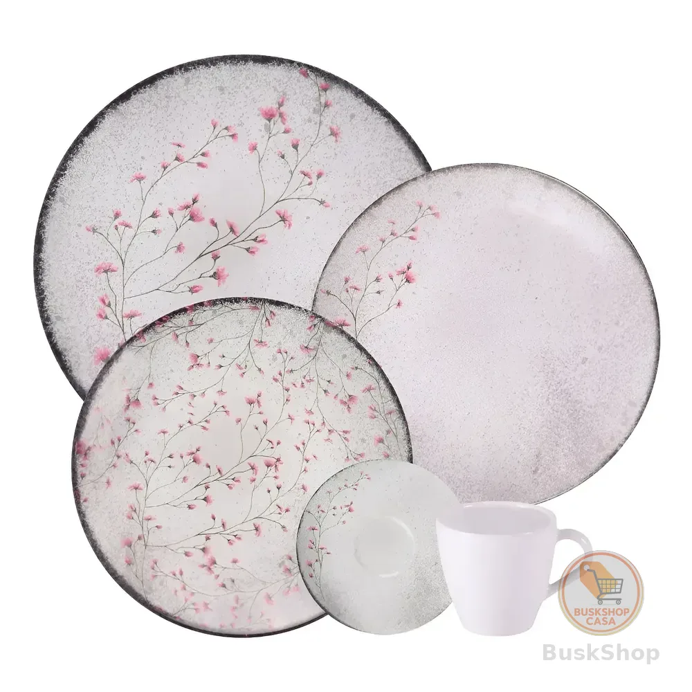 Aparelho De Jantar Tramontina Floralis Porcelana 20 Peças Cinza Florido
