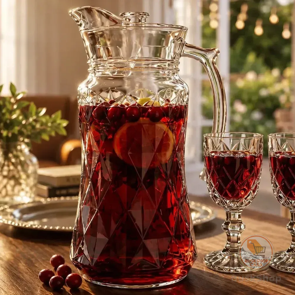 Jarra Diamante 1,8l Vidro Cristalino Transparente Design Moderno Elegante Água Suco Mesa Cozinha M&k Home Store