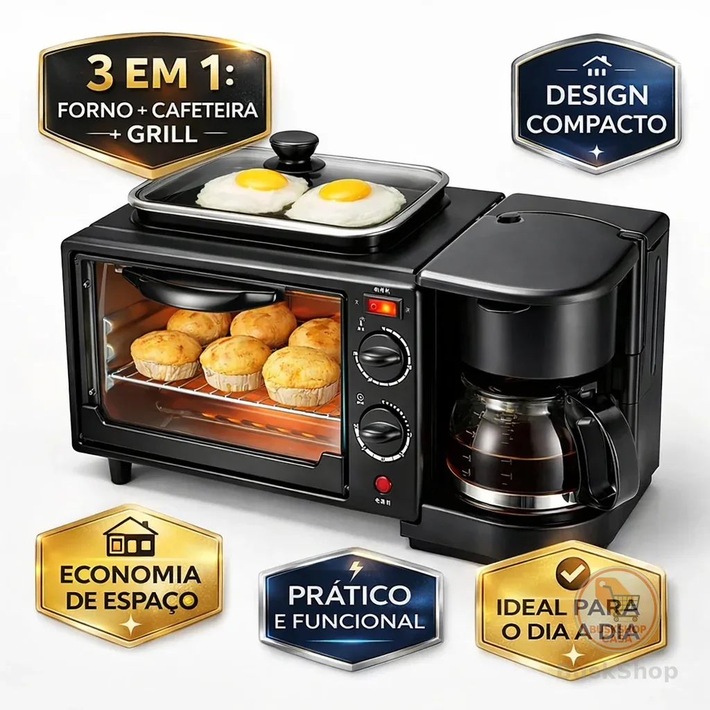 Forno De Bancada Elétrico 3 Em 1 Cafeteira Forno E Grill Preto