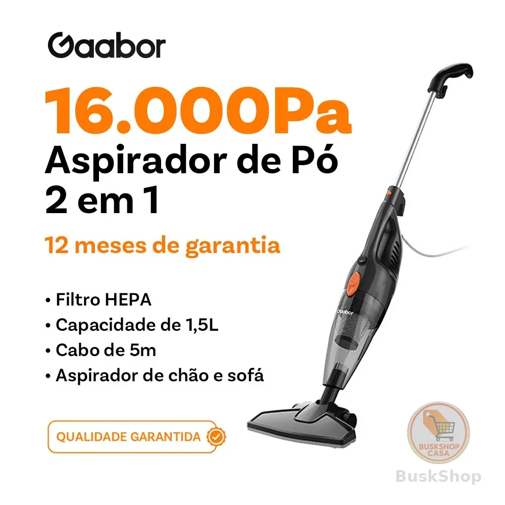 Gaabor Aspirador de pó portátil 2 em 1 com fio e haste de pressão sucção forte de 16000Pa dust off GVCW-M15A