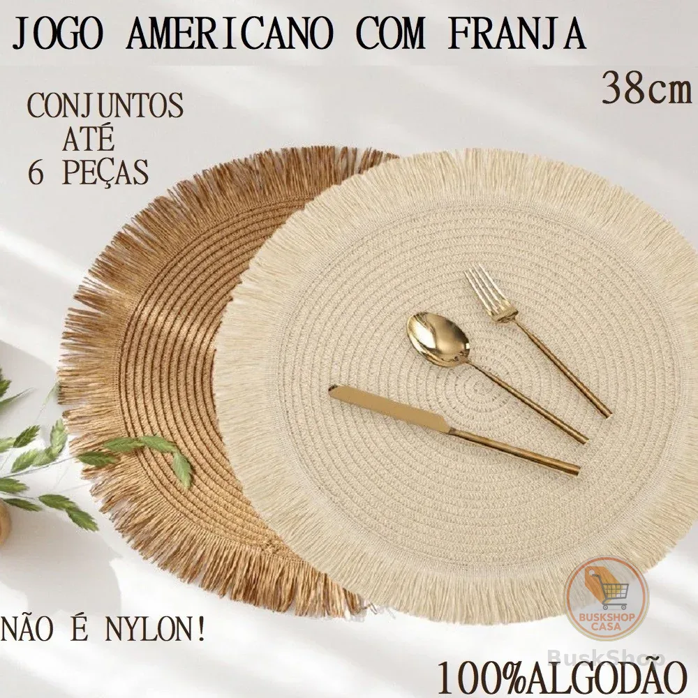 OFERTA Jogo Americano Descanso Redondo Com Franja Algodão 6 ou 4 Ou 2Uni 38cm De Mesa Decoração Cozinha