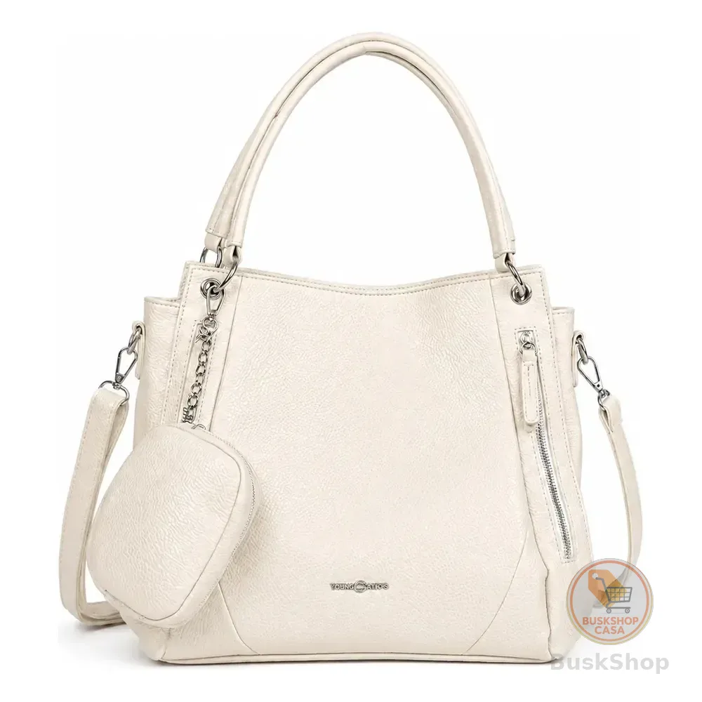 Bolsa Tiracolo Feminina Grande Bege Em Couro Pu, Estilo Elegante, Com Alça Ajustável, Fechamento Em Zíper E Múltiplos Co Lisa Níquel