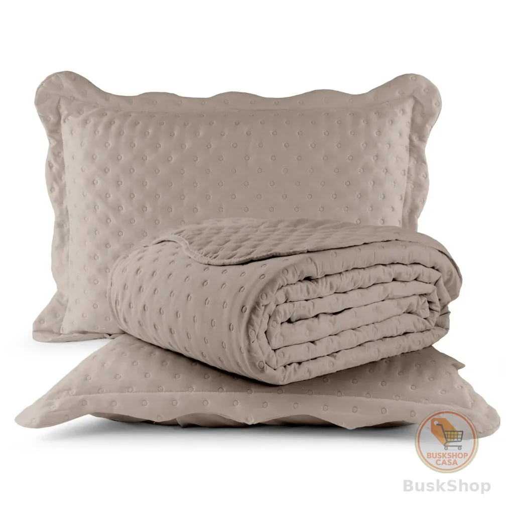 Kit Cobreleito Colcha Queen 240x260 Micropercal - 200 Fios Toque Macio Com 02 Porta Travesseiros Com Abas