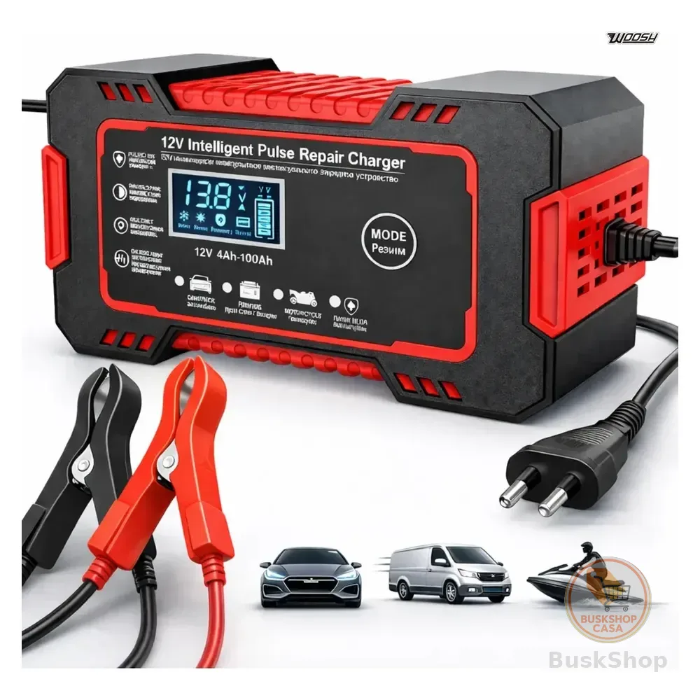 Carregador Inteligente De Bateria Automotiva 12v 6a Bivolt Recupera Baterias 4ah A 100ah Todos Veículos Moto Carro Caminhão Barco