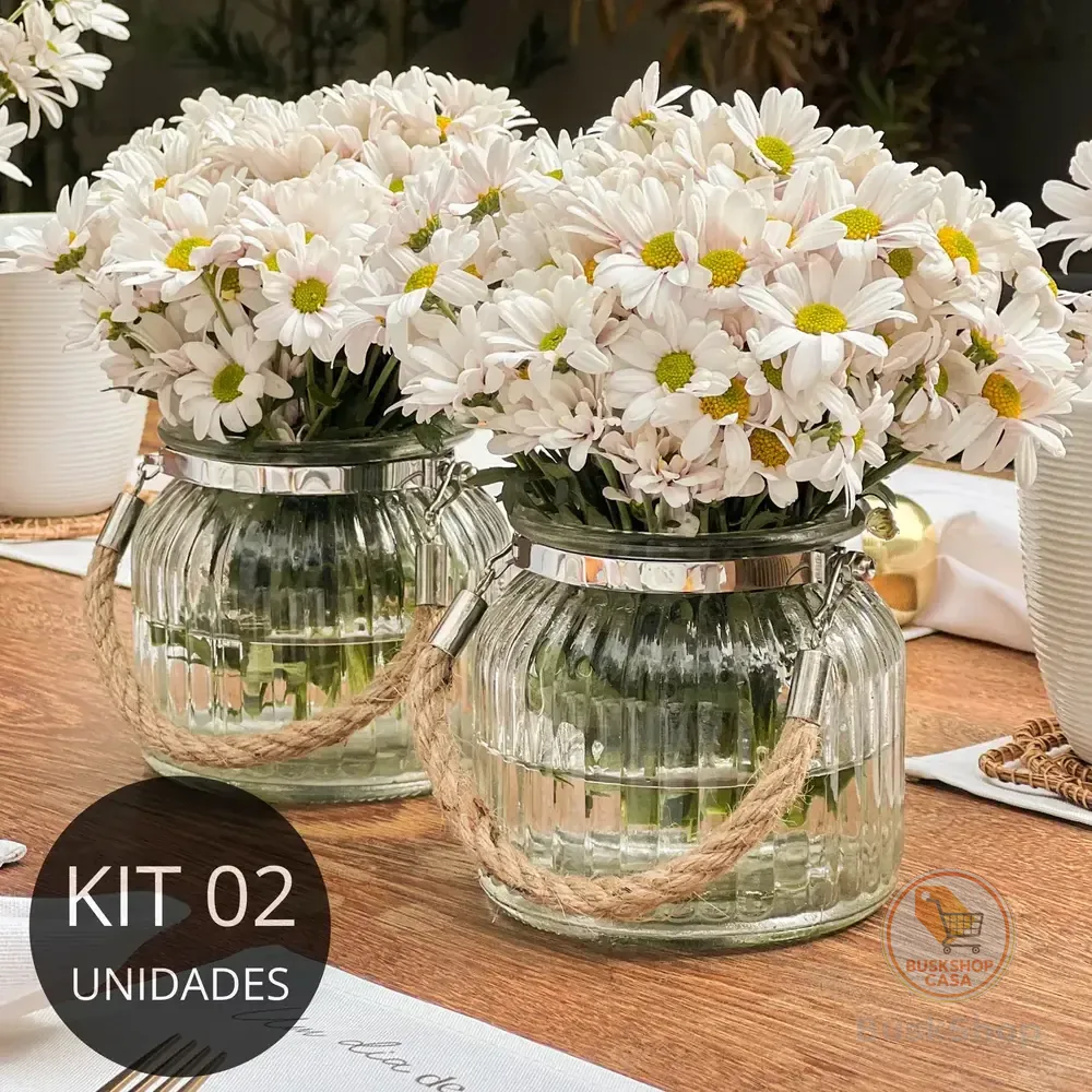 Kit 2 Vasos Vidro Canelado Alça Rústica 700ml Decoração