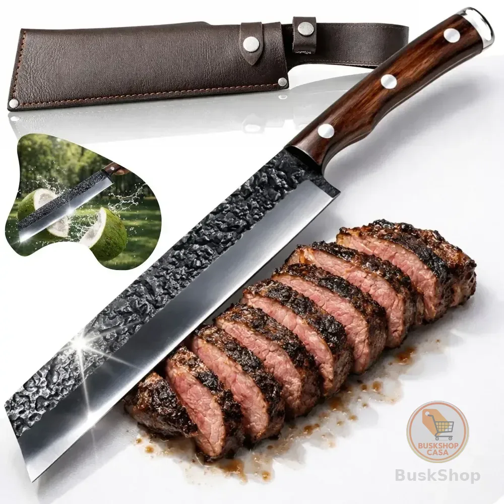 Faca Cutelo Artesanal 13 Polegadas Full Tang Rústica Lâmina Longa Ultra Afiada Cabo Madeira Resistente Churrasco Cozinha Carne Açougueiro Chef Camping Sobrevivência Cutelaria Coleção Com Bainha
