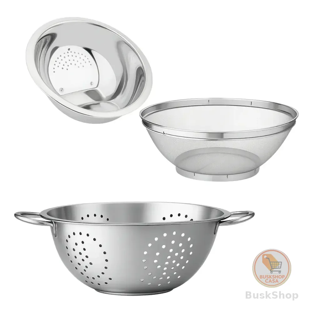 Kit 3 Pçs Escorredor De Arroz 20 + Macarrão 24 + Telado 18cm Inox