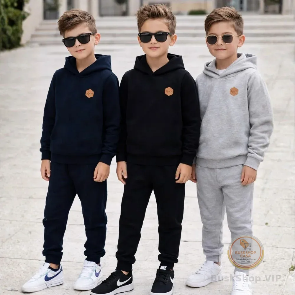 Conjunto Moletom Infantil Menino Grosso – Casaco + Calça Moletom Quentinho Básico Escolar
