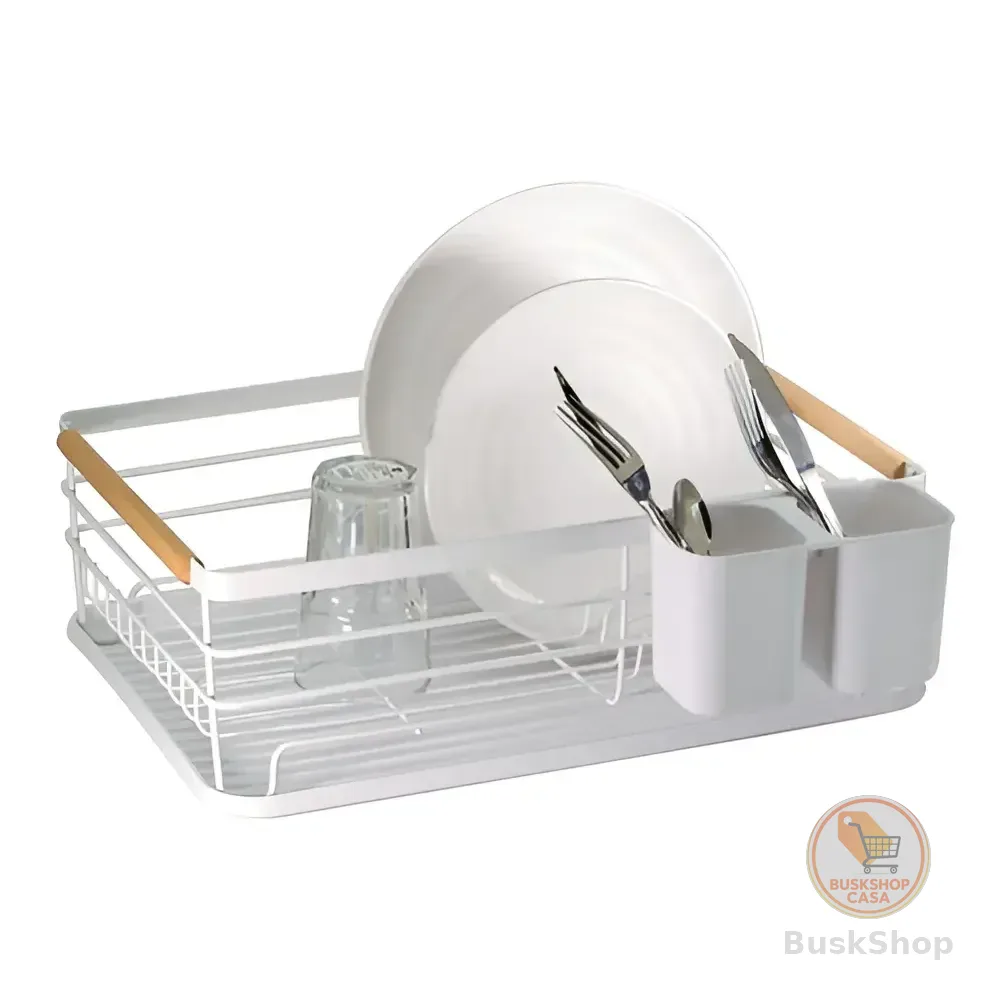 Escorredor De Louça De Pia Com Bandeja Porta Prato Inox Cor Branco
