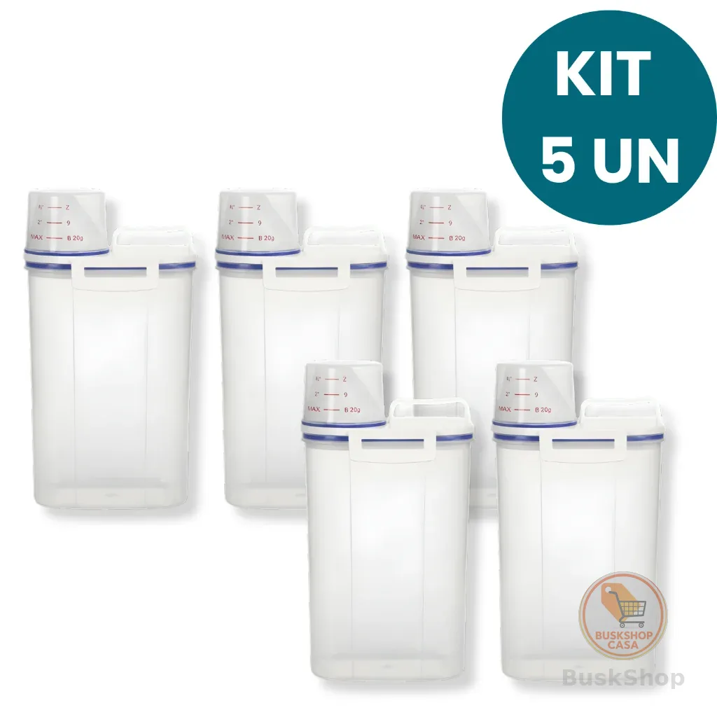 Kit 5 Potes Herméticos 2,5L com Tampa Vedante para Cozinha Lavanderia Multiuso