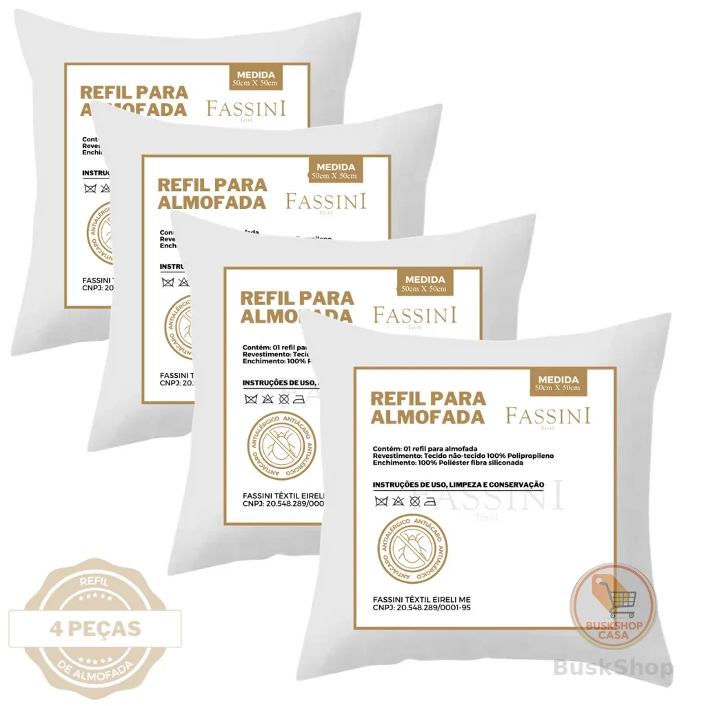 Kit 4 Enchimento Refil Almofada 50x50 cm Fibra Siliconada Suporte Firme