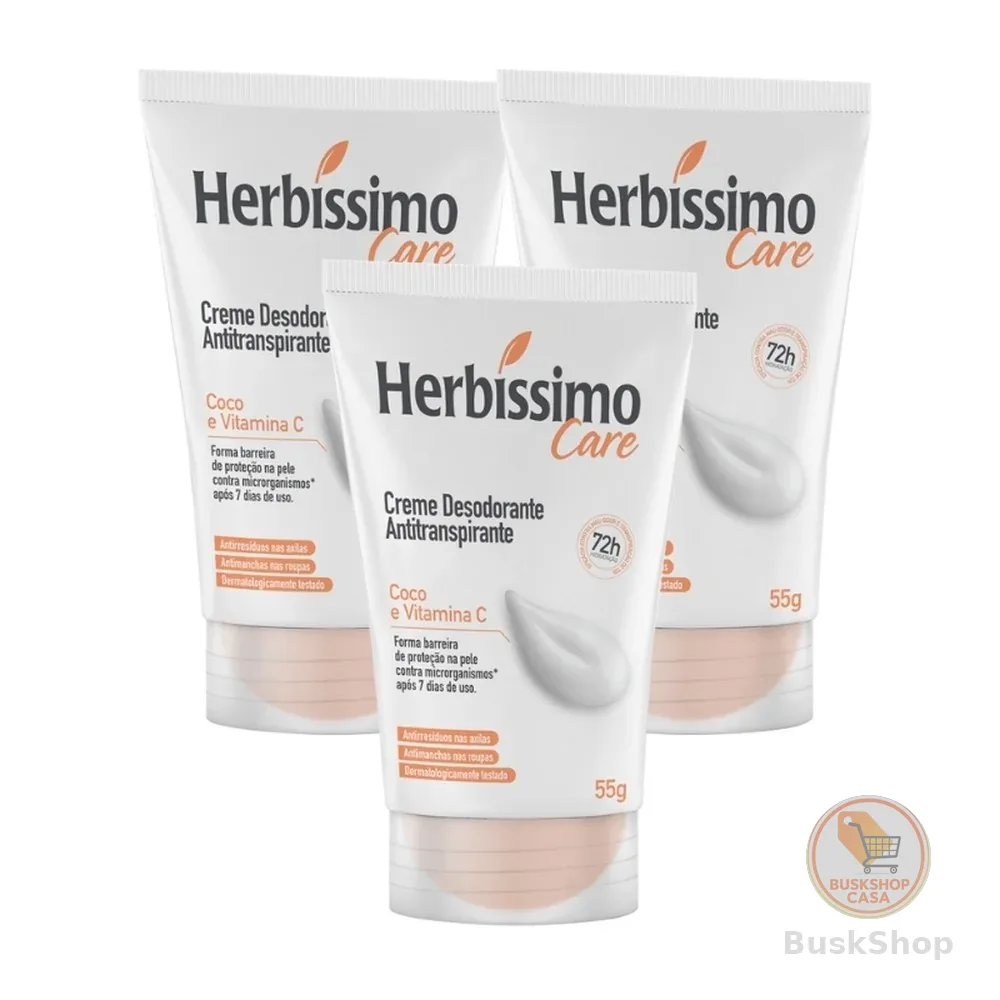 Kit Creme Desodorante Antitranspirante Herbíssimo Bisnaga Care Coco E Vitamina C 55g (3 unidades)