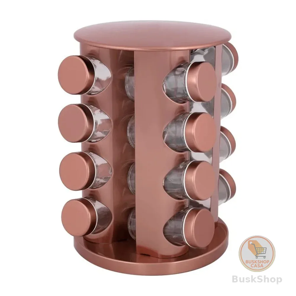 Porta Tempero Condimento Rose Gold Giratório 16 Potes