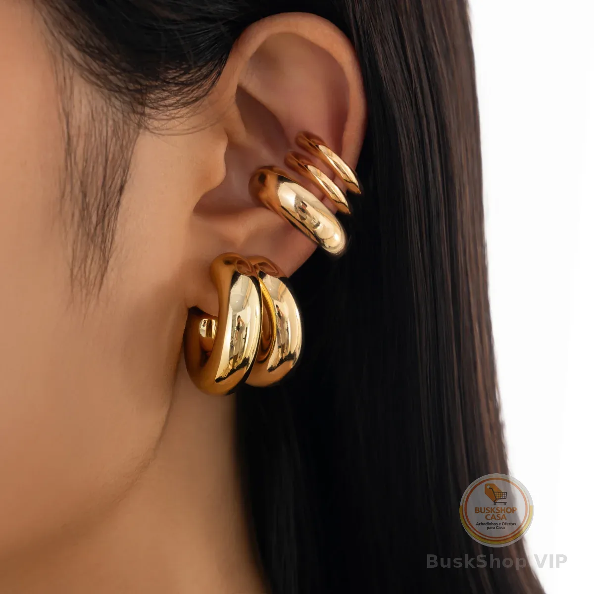 Conjunto de 5 peças de brincos empilháveis e de clip para mulheres, brincos elegantes e simples, acessórios de moda.