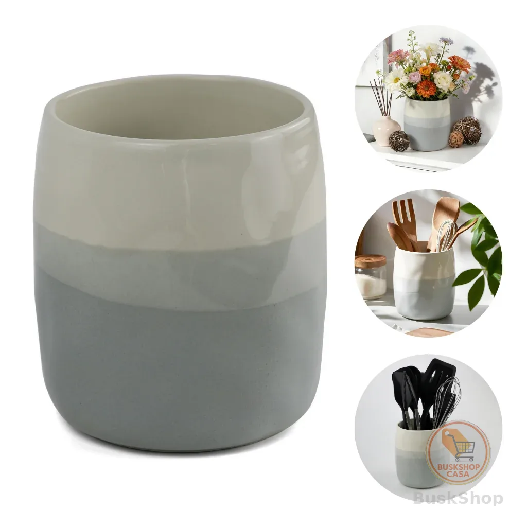 Lumai Vaso Cerâmica Porta Utensílios Cozinha Organizador Bancada Cachepot Flores Stoneware