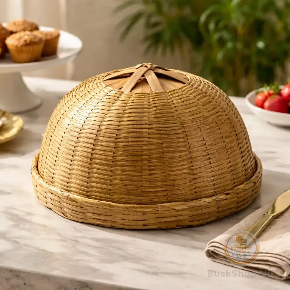 Cesta Porta Bolo Fibra Natural Bambu Boleira  Decorativa Marrom