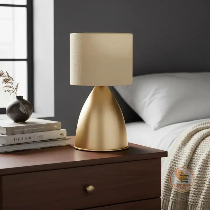 Luminária Abajur de Mesa Dourado Bojudo Com Cúpula Algodao de sala canto de sala Cabeceira de cama Quarto Escritório