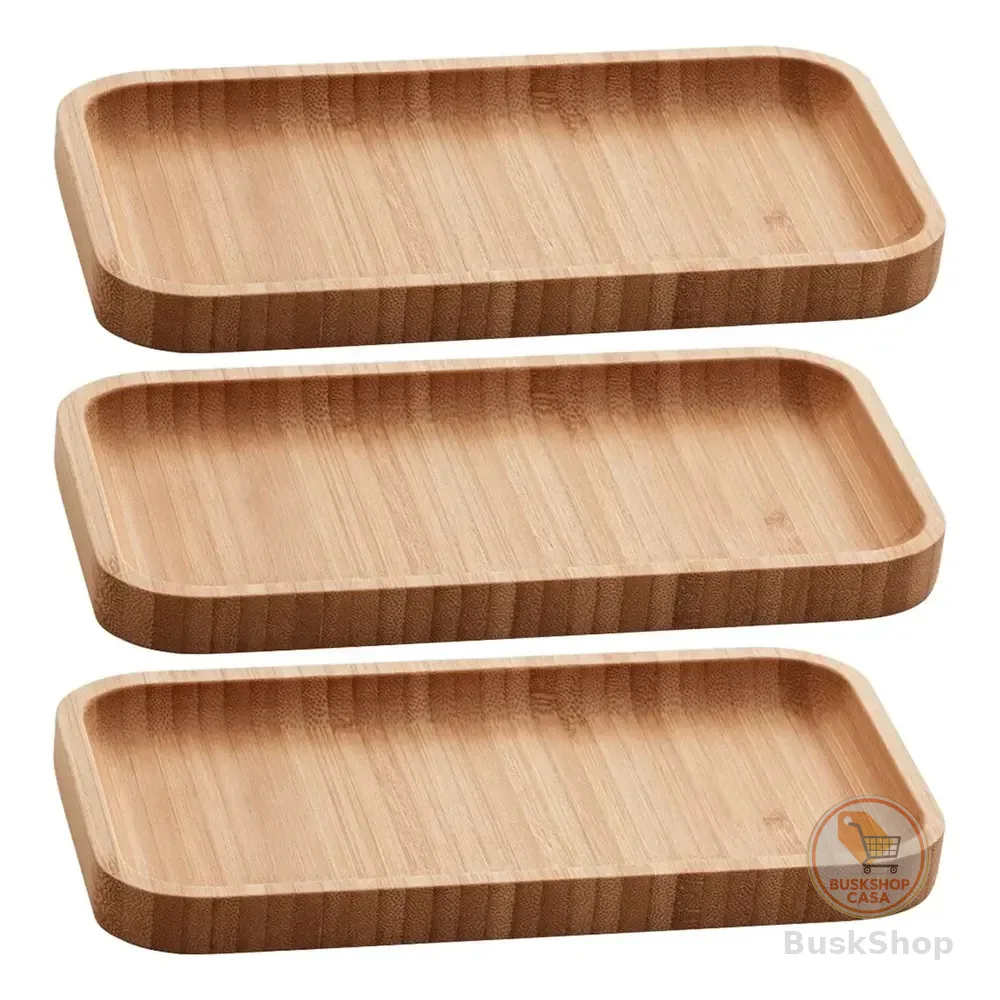 Kit 3 Bandejas De Bambu Retangular Para Cozinha 20x10cm Peti Lyor Hire