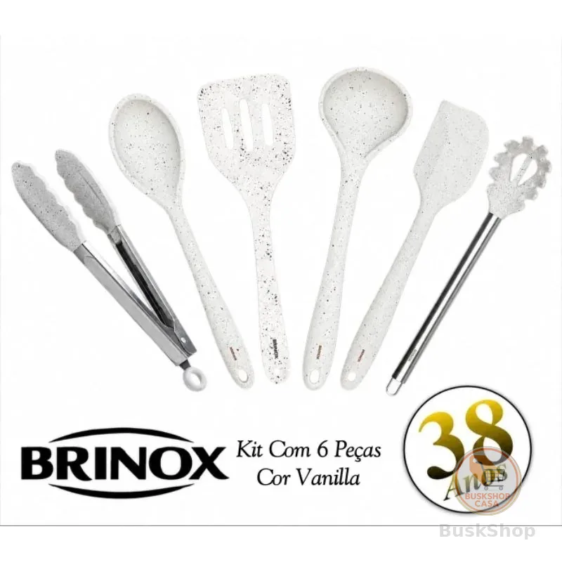 Kit Completo Utensílios de Cozinha Silicone Premium 6 Peças BRINOX-Não Risca Panelas