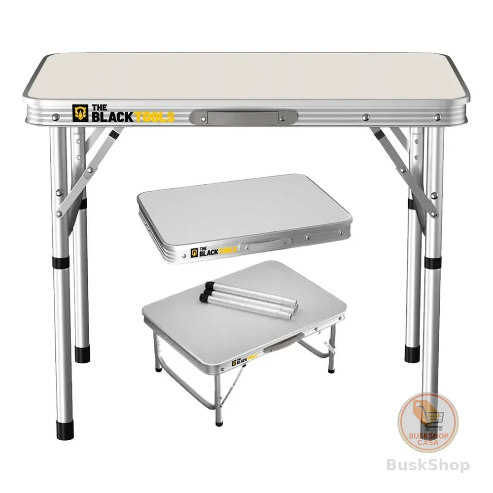 Mesa Dobrável Praia Camping Alumínio 60x45cm Vira Maleta Cor Branco E Prateado The Black Tools