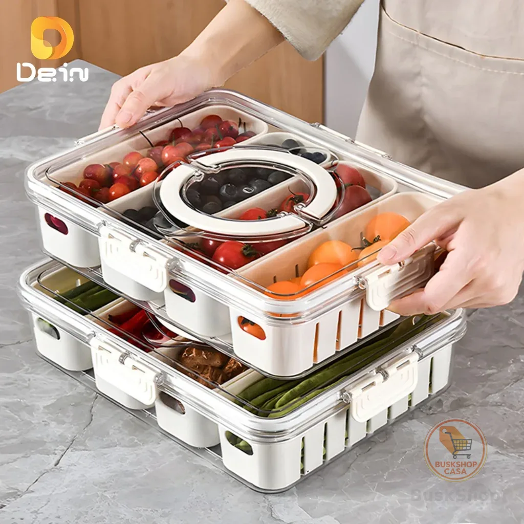Caixa Organizadora de Alimentos Transparente Geladeira Empilhável Multiuso com Divisórias