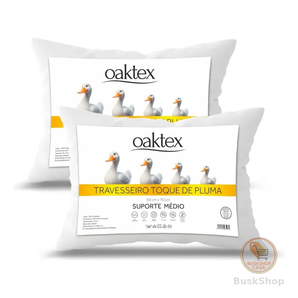 Kit 2 Travesseiros 70x50 Antialérgico Lavável Fibra Siliconada Toque De Pluma De Ganso Oaktex Cor Branco