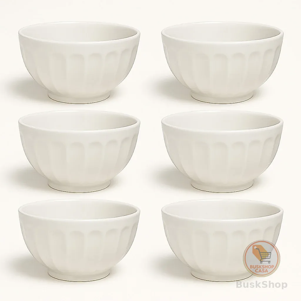 Kit 6 Cumbuca Canelada Tigela Porcelana Branca 310ml Caldos & Sopas Petiscos Sobremesas
