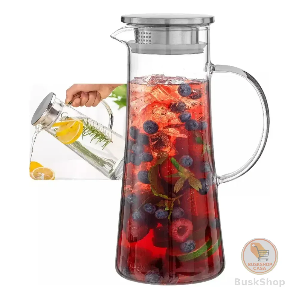 Jarra Vidro Borossilicato 1.4l Tampa Inox Resistente Térmico Antigotejamento Inclolor