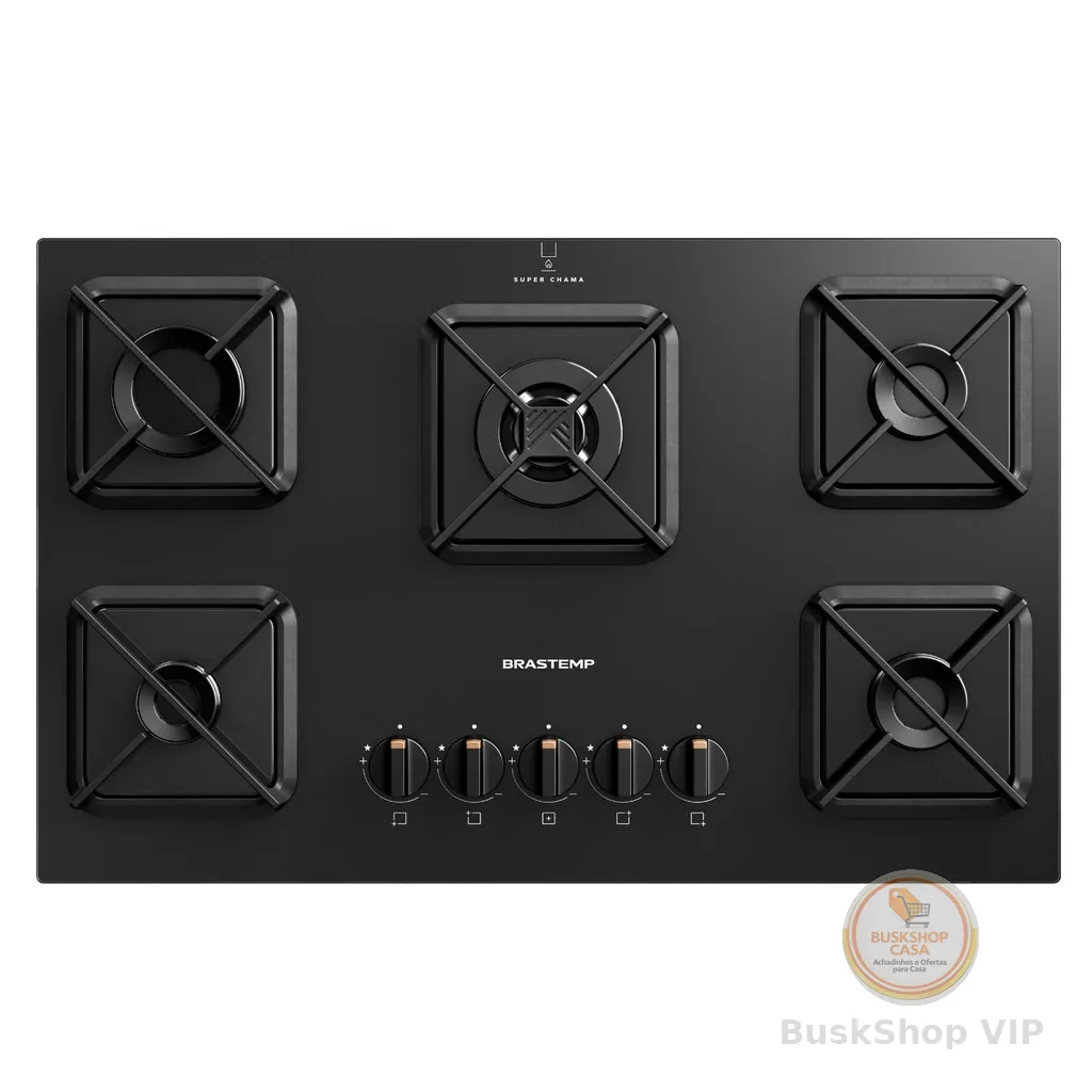 Cooktop Brastemp 5 Bocas a Gás, Grades de Ferro Fundido e Chamas Especiais - BDS75AE