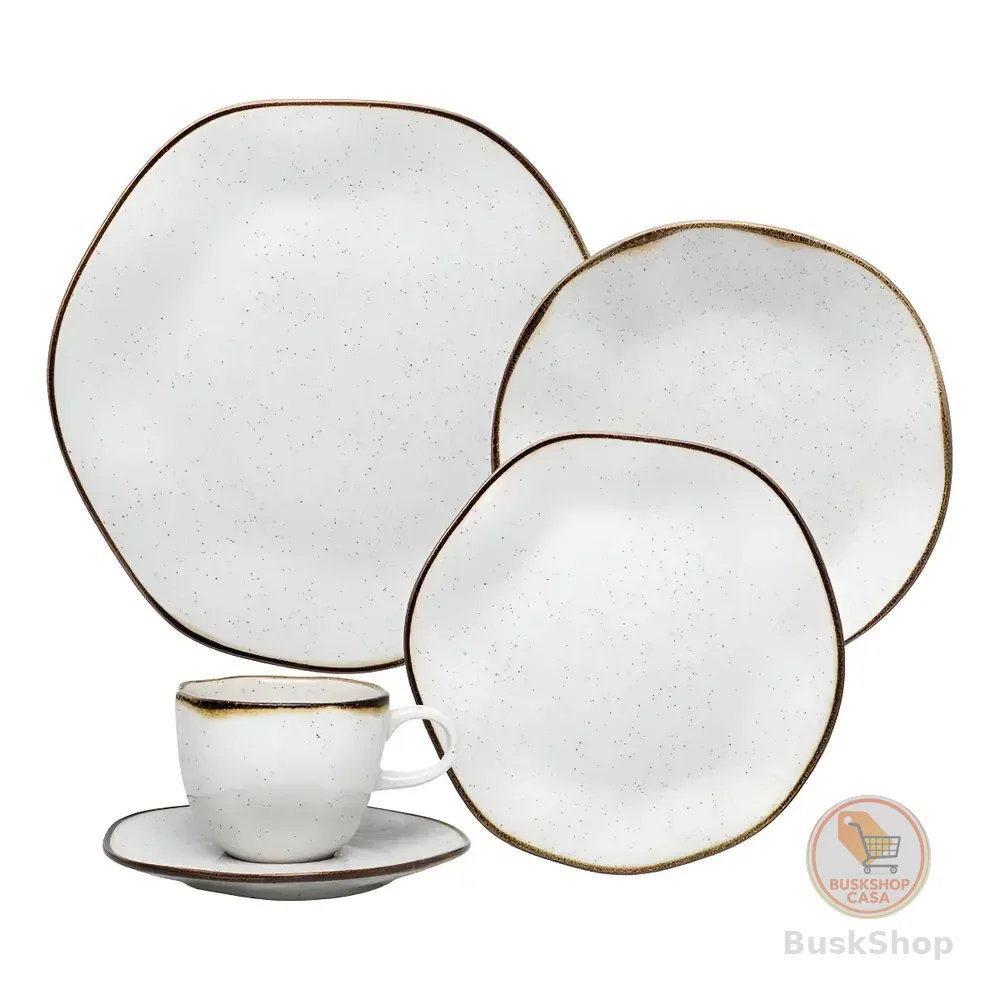 Aparelho De Jantar E Chá Ryo Maresia 20 Peças Branco E Marrom Oxford