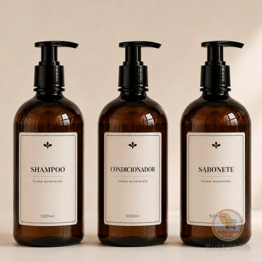Frascos para shampoo, condicionador e sabonete 500ml âmbar kit para banheiro