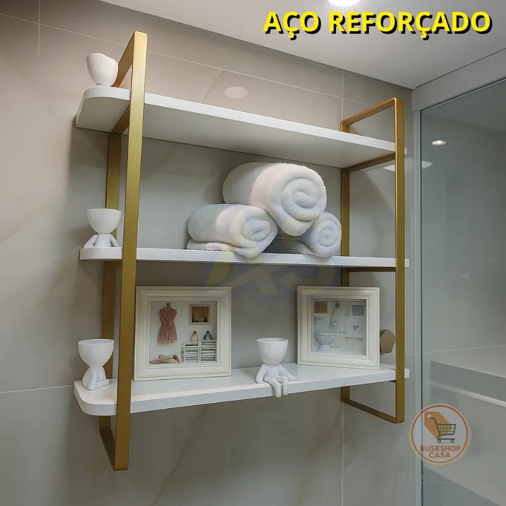 Prateleira Industrial Nicho de Parede Hone em Aço | 3 Níveis Sala Clínica Estética - 60x60x15 - Pequena