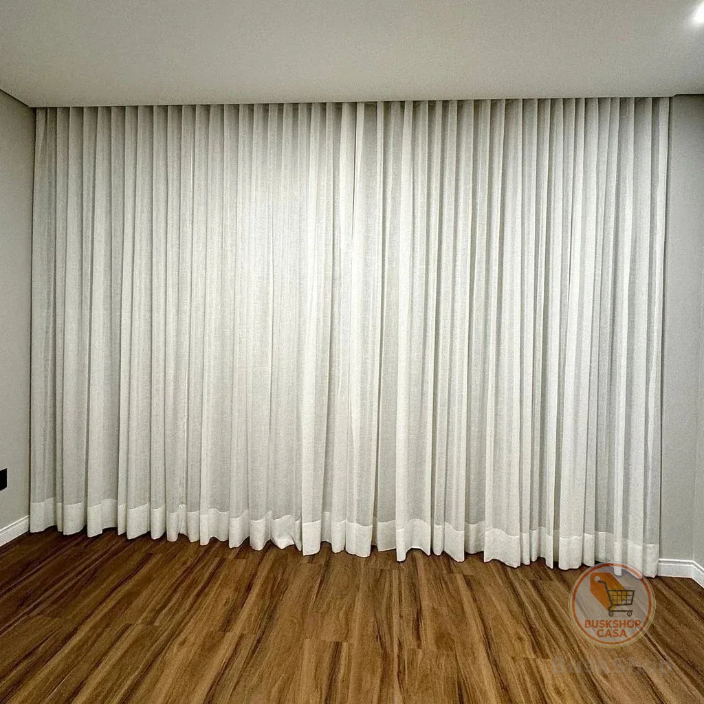Cortina Trilho Suíço Duplo Gaze de Linho com Blackout 100% Vedação em tecido Luxo