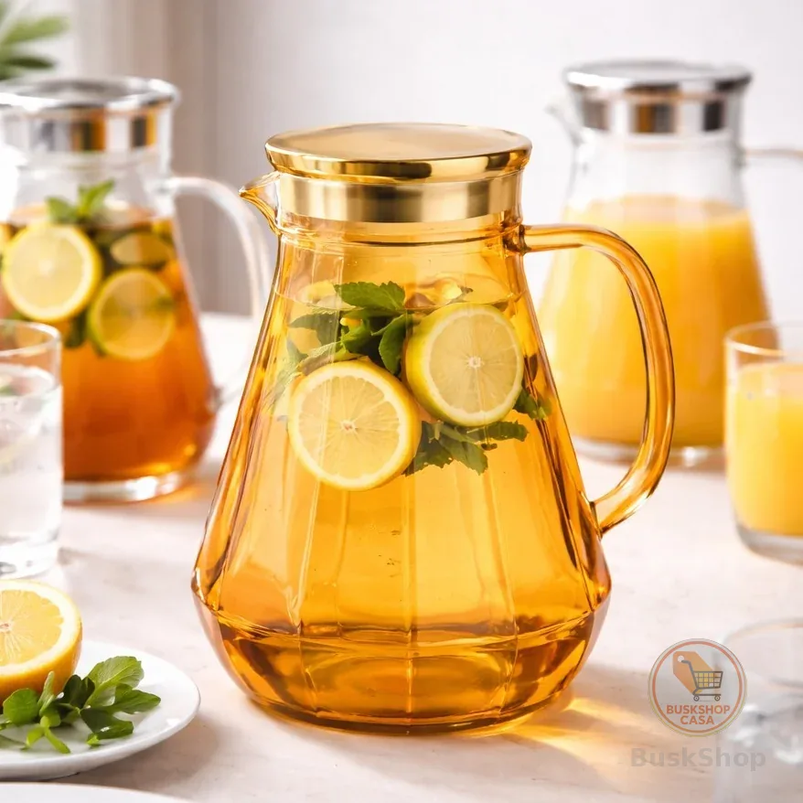 Jarra de Borossilicato Transparente ou Âmbar 1,6L com Alça Resistente para Água Suco Servir Bebidas