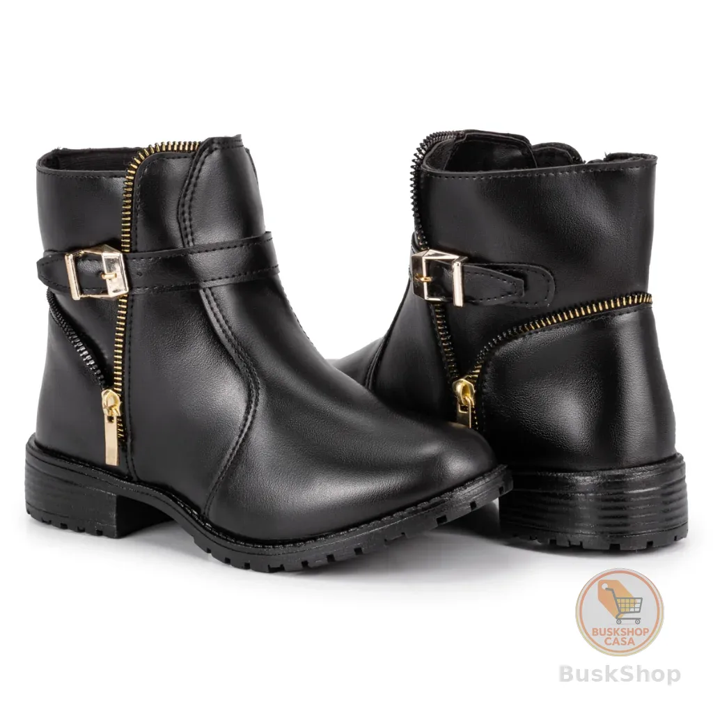 Bota Botinha Feminina Casual Cano Curto Sem Salto Moda Blogueira Inverno com Zíper