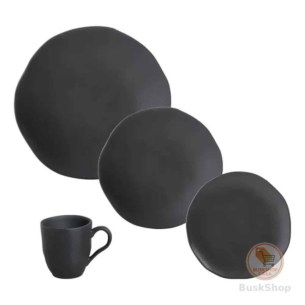 Aparelho De Jantar 16 Peças Orgânico Preto Matte Porto Brasil Liso