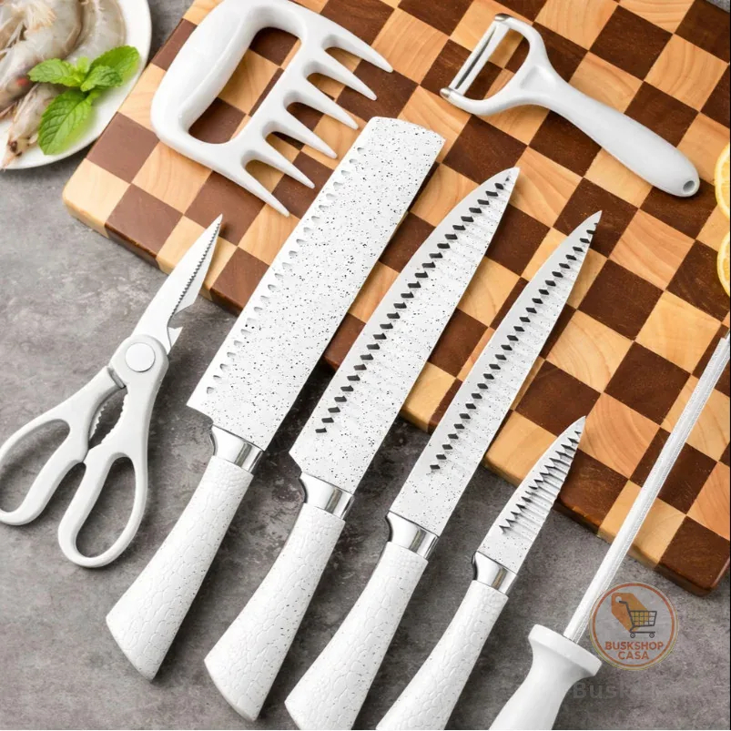 Kit Facas Cozinha 8 Peças Branca Premium Com Chaira
