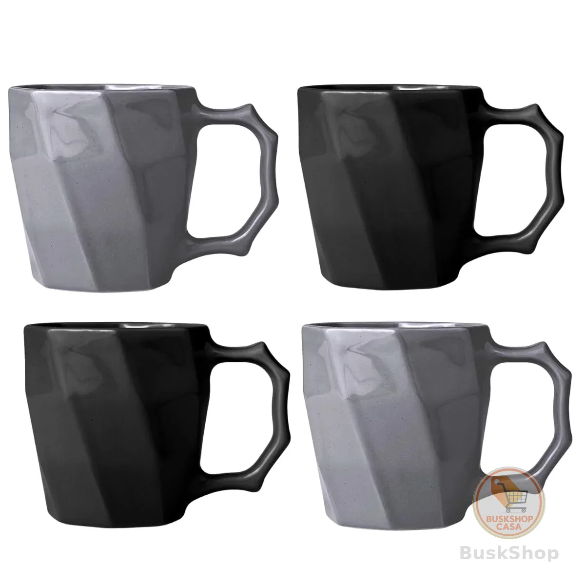 Conjunto 4 Canecas Cerâmica para Café Louça lisa 260 ml Leite Chá Cores para Uso Diário Cores Variadas - E-FCS Store (Cinza/Preto) | Louça Lisa, Cores Variadas, Uso Diário