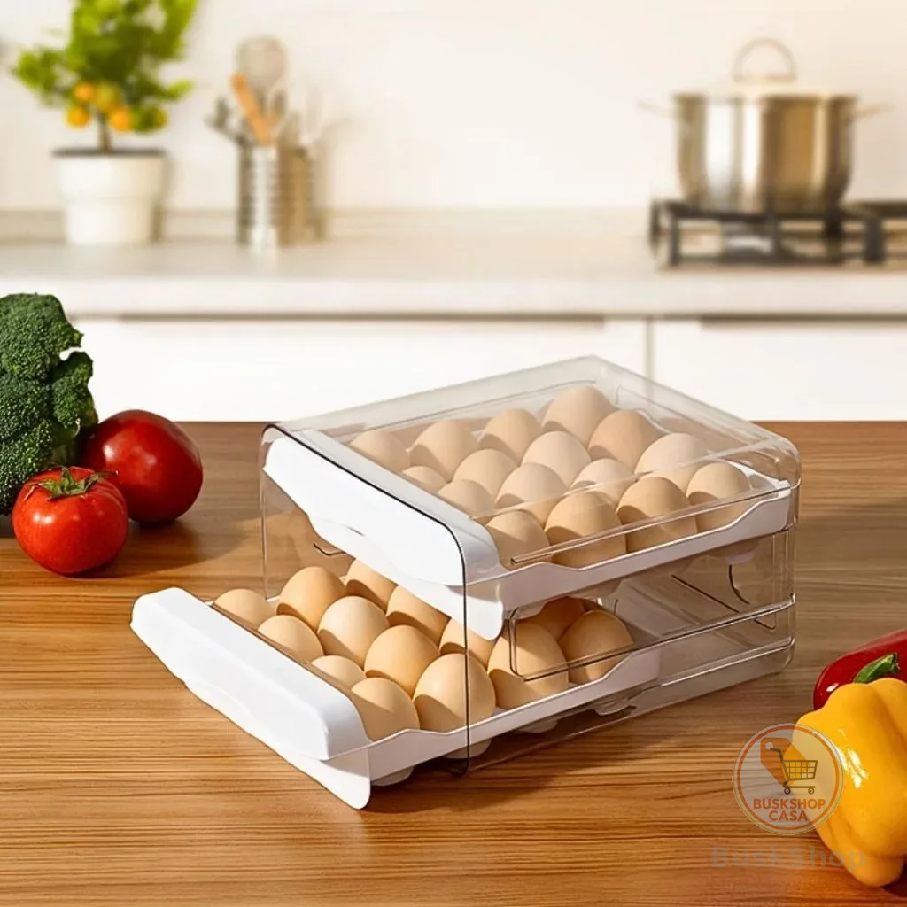Gaveteiro Duplo Em Plástico Tipo Porta 32 Ovos Para Cozinha Geladeira