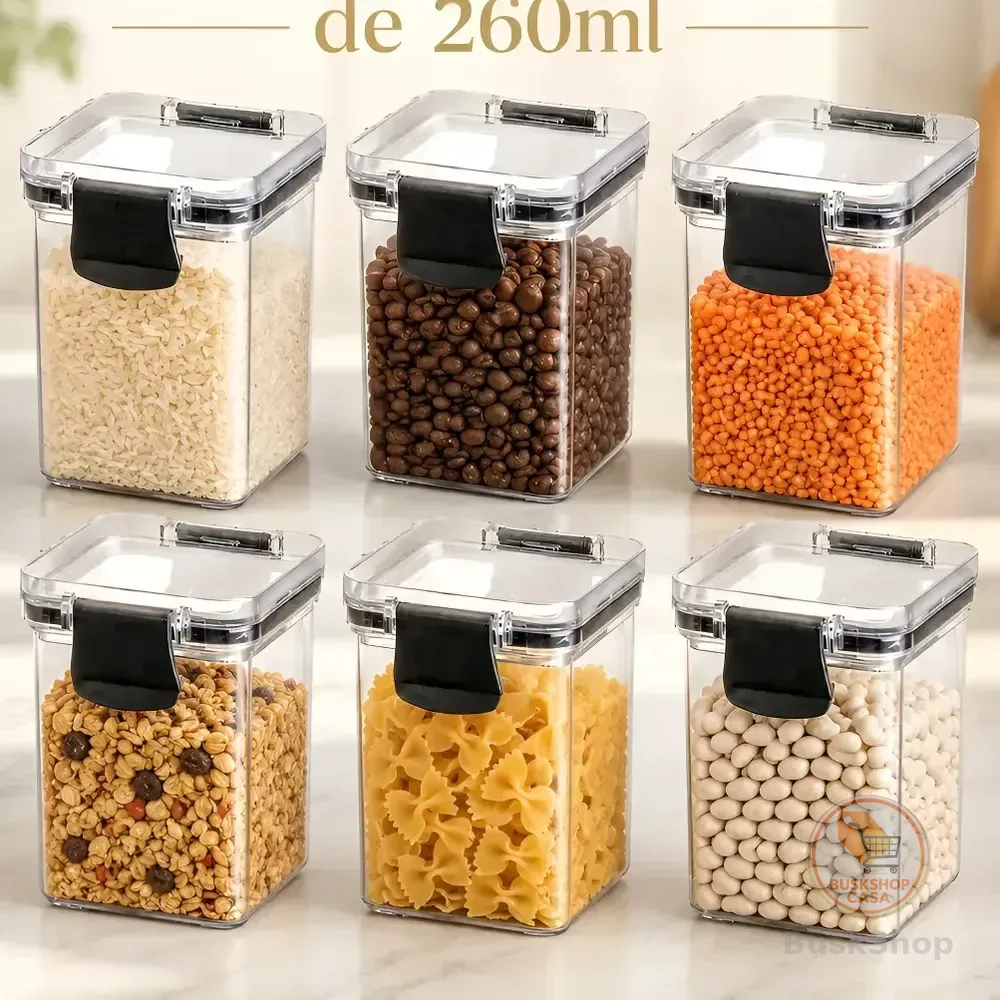 Kit 6 Porta Tempero Pote Hermético 260ml Cozinha Empilhavel Transparente