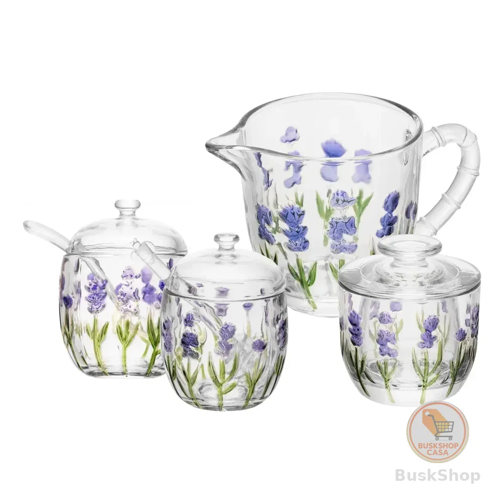 Kit Mant., Leiteira Açucareiro Meleira Lavanda Painting Lyor Lavanda