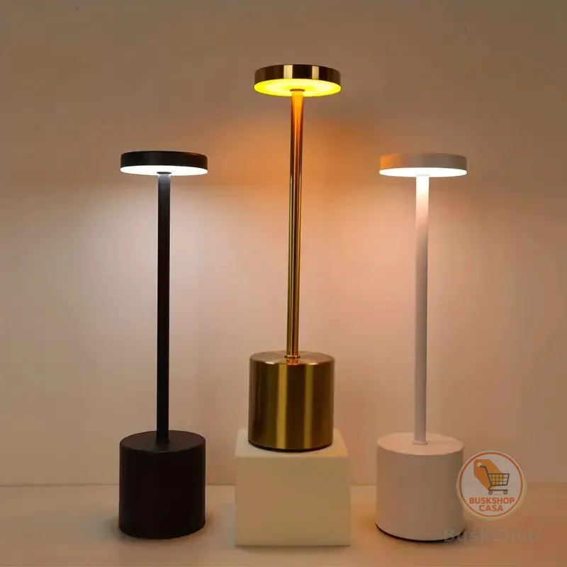 Luminária de Mesa Abajur Cabeceira Escrivaninha LED 3 em 1 Recarregável Tipo C Preto Cromado Dourado